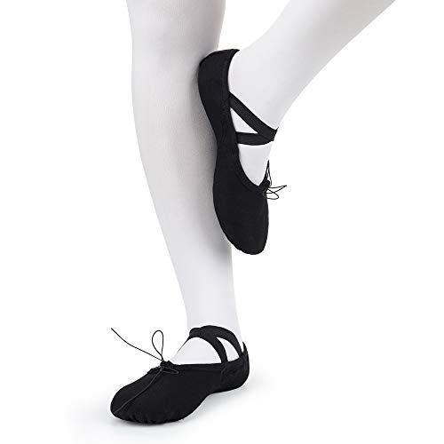 Soudittur Zapatillas Media Punta de Ballet - Calzado de Danza para Niña y Mujer Adultos Negras Suela Partida de Cuero Tallas 35