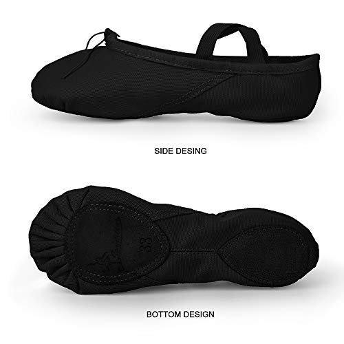 Soudittur Zapatillas Media Punta de Ballet - Calzado de Danza para Niña y Mujer Adultos Negras Suela Partida de Cuero Tallas 39