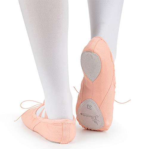 Soudittur Zapatillas Media Punta de Ballet - Calzado de Danza para Niña y Mujer Adultos Rosa Suela Partida de Cuero Tallas 29