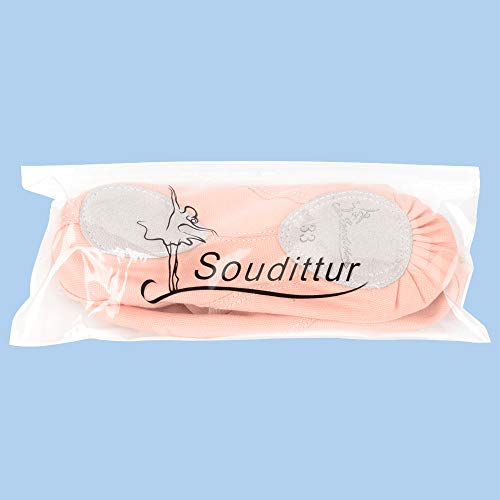 Soudittur Zapatillas Media Punta de Ballet - Calzado de Danza para Niña y Mujer Adultos Rosa Suela Partida de Cuero Tallas 32