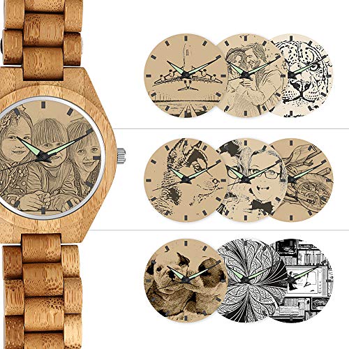 SOUFEEL Reloj Madera Personalizado Foto y Grabado Punteros Luminosos Cuarzo Regalo Personalizado para Familia Hombre Mujer Amigo Pareja