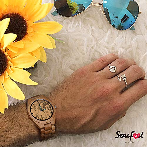 SOUFEEL Reloj Madera Personalizado Foto y Grabado Punteros Luminosos Cuarzo Regalo Personalizado para Familia Hombre Mujer Amigo Pareja