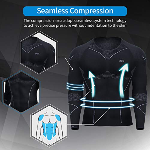 Souke Sports-Camiseta Compresion Hombre Manga Larga,Baselayer Camisetas Deportivas para Ejercicio Gimnasio Entrenamiento Cruzado Correr Pilates Ciclismo