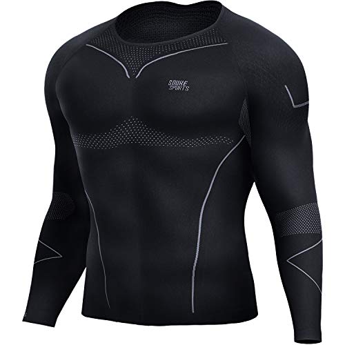 Souke Sports-Camiseta Compresion Hombre Manga Larga,Baselayer Camisetas Deportivas para Ejercicio Gimnasio Entrenamiento Cruzado Correr Pilates Ciclismo