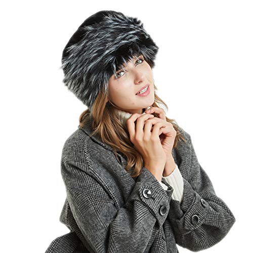 soul young Gorro de Mujer de Zorro Falso de Piel Cossack en Estilo Ruso Leopardo(Negro&Blanco)