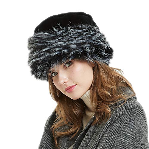 soul young Gorro de Mujer de Zorro Falso de Piel Cossack en Estilo Ruso Leopardo(Negro&Blanco) soul young Gorro de Mujer de Zorro Falso de Piel Cossack en Estilo Ruso Leopardo(Negro&Blanco)
