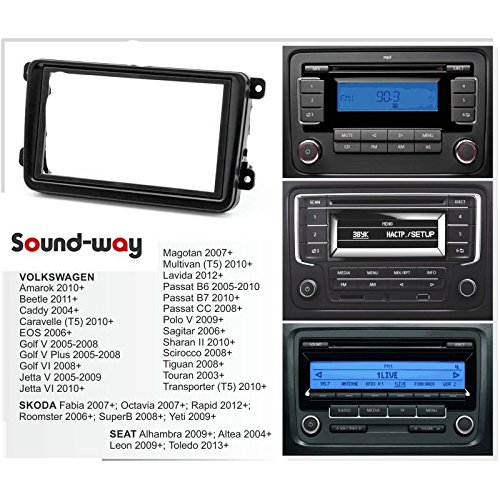 Sound-way Kit Montaje Autoradio, Marco 1 DIN Radio de Coche, Caja de Almacenamiento, Adaptador Antena, Cable Adaptador Conector ISO, Compatible con Volkswagen, Skoda, Seat