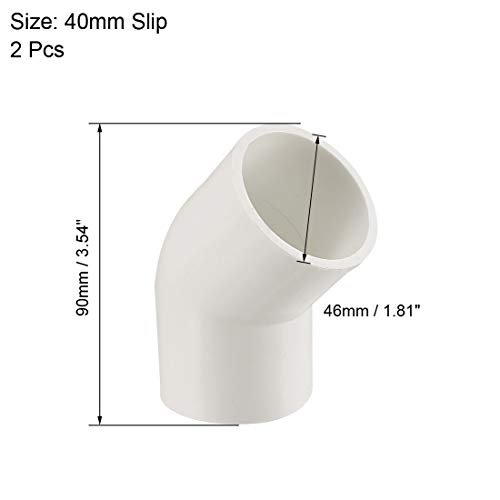 sourcing map 40 mm deslizamiento de 45 grados de conexión de tubería de pvc codo conector 2 piezas