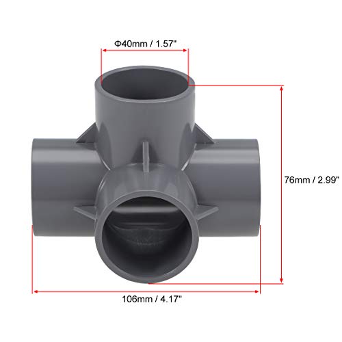 sourcing map Codo de Conexión de Pvc de 4 Vías en T - Muebles de Pvc - Accesorios de Codo de Pvc para Rociadores de Irrigación Gris 40 mm, 4 piezas