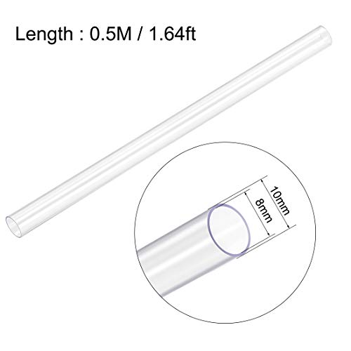 sourcing map Tubería redonda rígida de PVC, clara, 8mm ID x 10mm OD, de 0,5 metros / 1,64 pies de longitud,2 unidades