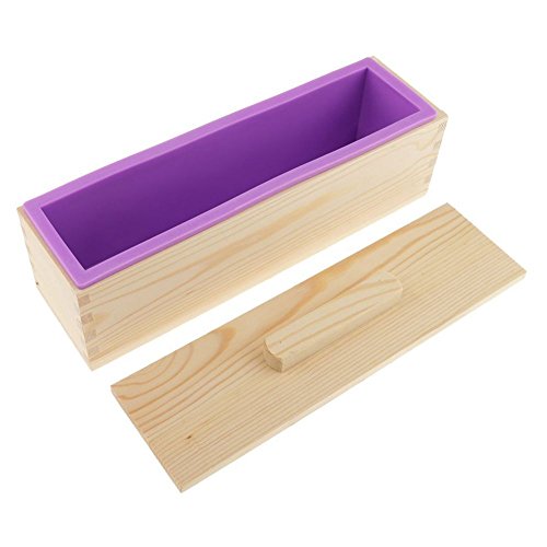 SovelyBoFan Molde de Silicona de jabon Hecho a Mano DIY - Molde de jabon Rectangular con Caja de Madera y Tapa de Madera - Purpura + Madera, 900 ml