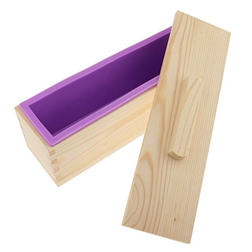 SovelyBoFan Molde de Silicona de jabon Hecho a Mano DIY - Molde de jabon Rectangular con Caja de Madera y Tapa de Madera - Purpura + Madera, 900 ml