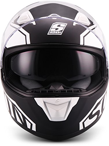 Soxon ST-1000 - Casco integral, Casco de Rostro Completo para Moto, Visera ECE, Cierre rápido, con Bolsa, Negro, M (57-58cm)