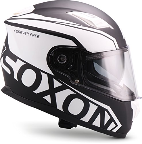Soxon ST-1000 - Casco integral, Casco de Rostro Completo para Moto, Visera ECE, Cierre rápido, con Bolsa, Negro, M (57-58cm)