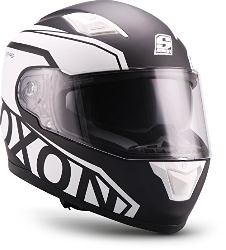 Soxon ST-1000 - Casco integral, Casco de Rostro Completo para Moto, Visera ECE, Cierre rápido, con Bolsa, Negro, M (57-58cm)