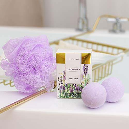 Spa Luxetique Set de Spa para el Hogar a Lavanda, Set de Regalo de Baño con Bañera, Regalos Pequeños para Mujer, Set de Baño y Ducha con 8 Piezas, Incluye Gel de Ducha, Baño de Burbujas