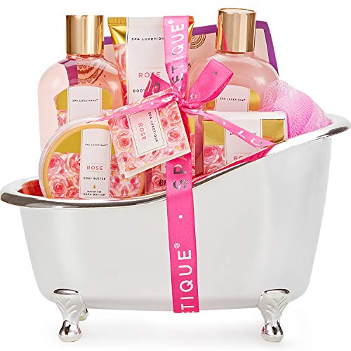 Spa Luxetique Set de Spa para el Hogar a Rosa, Set de Regalo de Baño, Regalos Pequeños para Mujer, Set de Baño y Ducha con 8 Piezas,Incluye Loción Corporal,Manteca Corporal, Bombas de Baño