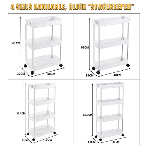 SPACEKEEPER Carro de Almacenamiento de 3 Niveles, estantería móvil, Carro de Utilidad Deslizante, Multiusos para baño, lavandería, Dormitorio, Oficina, Lugares Estrechos, Color Blanco