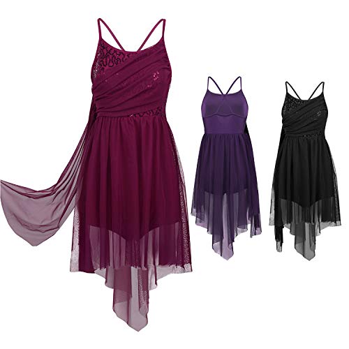 Spaghetti Correa asimétrica entrecruzada espalda cruzada lentejuelas bailarina gimnasia Maillot para mujer vestido de ballet para adulto - Morado - X-Large