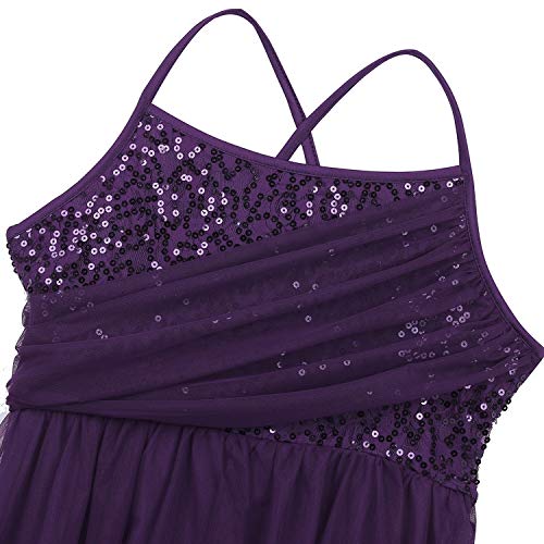 Spaghetti Correa asimétrica entrecruzada espalda cruzada lentejuelas bailarina gimnasia Maillot para mujer vestido de ballet para adulto - Morado - X-Large