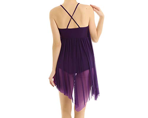 Spaghetti Correa asimétrica entrecruzada espalda cruzada lentejuelas bailarina gimnasia Maillot para mujer vestido de ballet para adulto - Morado - X-Large