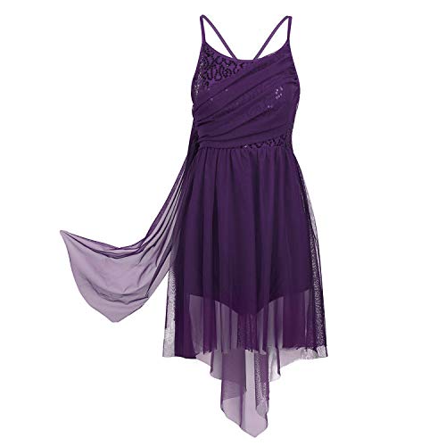 Spaghetti Correa asimétrica entrecruzada espalda cruzada lentejuelas bailarina gimnasia Maillot para mujer vestido de ballet para adulto - Morado - X-Large