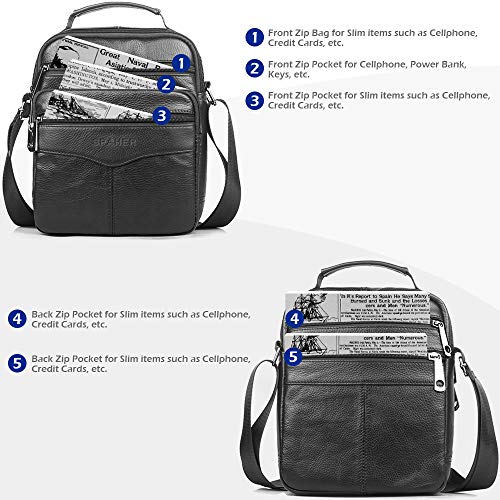 SPAHER IPAD Bolso de cuero Bolso De mano de los hombres del trabajo Hombro del negocio del morral Backpack Crossbody Bolso ocasional del recorrido de la honda del totalizador Grande