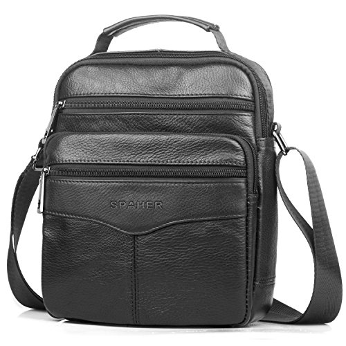 SPAHER IPAD Bolso de cuero Bolso De mano de los hombres del trabajo Hombro del negocio del morral Backpack Crossbody Bolso ocasional del recorrido de la honda del totalizador Grande