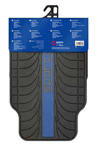 Sparco Juego de Alfombra Goma Color Franja Logo SPARCO Universal, Negro/Azul Sparco Juego de Alfombra Goma Color Franja Logo SPARCO Universal, Negro/Azul