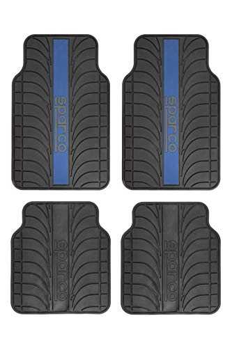 Sparco Juego de Alfombra Goma Color Franja Logo SPARCO Universal, Negro/Azul Sparco Juego de Alfombra Goma Color Franja Logo SPARCO Universal, Negro/Azul