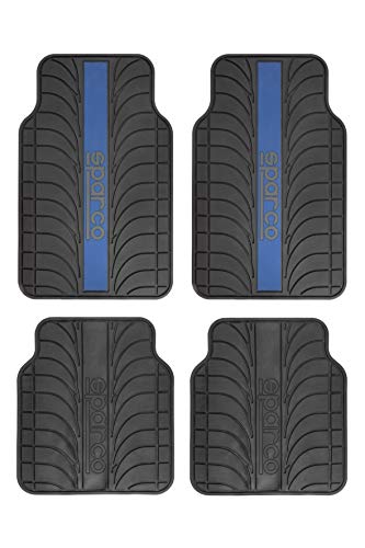 Sparco Juego de Alfombra Goma Color Franja Logo SPARCO Universal, Negro/Azul