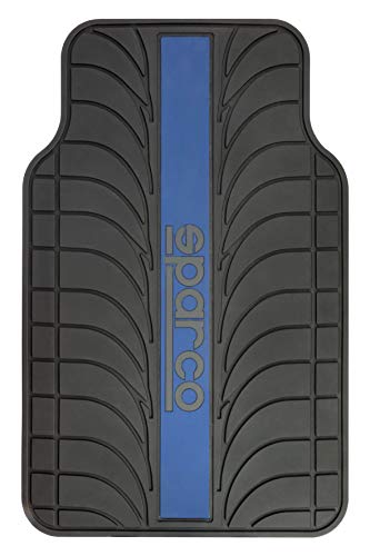 Sparco Juego de Alfombra Goma Color Franja Logo SPARCO Universal, Negro/Azul Sparco Juego de Alfombra Goma Color Franja Logo SPARCO Universal, Negro/Azul
