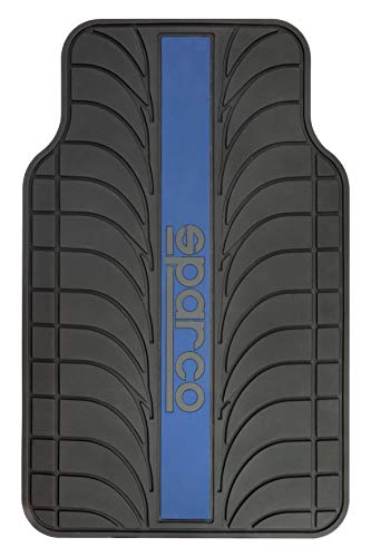 Sparco Juego de Alfombra Goma Color Franja Logo SPARCO Universal, Negro/Azul