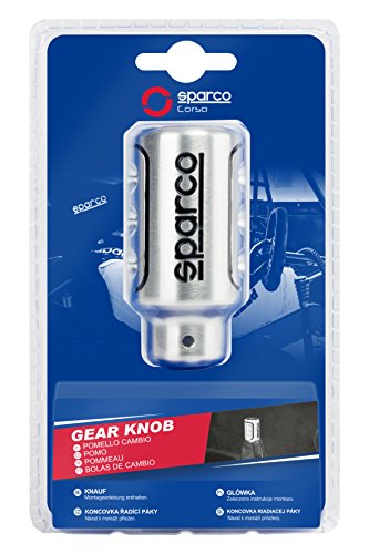 Sparco OPC01030000 Pomo de Cambio de Marcha para Coche Racing Color Logo Blanco Universal, Plata/Negro