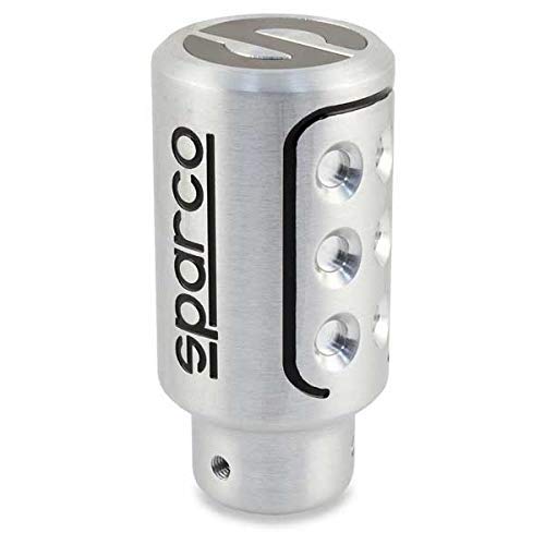 Sparco OPC01030000 Pomo de Cambio de Marcha para Coche Racing Color Logo Blanco Universal, Plata/Negro