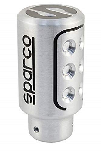 Sparco OPC01030000 Pomo de Cambio de Marcha para Coche Racing Color Logo Blanco Universal, Plata/Negro