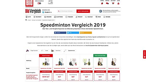 Speedminton S900 Set-Velocidad Original Badminton/crossminton Profesional con 2 Raquetas de Carbono Incl. 5 Speeder, Campo de Juego, Bolsa, Rot/Weiß/Grau