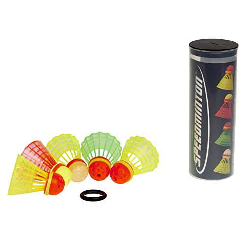 Speedminton S900 Set-Velocidad Original Badminton/crossminton Profesional con 2 Raquetas de Carbono Incl. 5 Speeder, Campo de Juego, Bolsa, Rot/Weiß/Grau