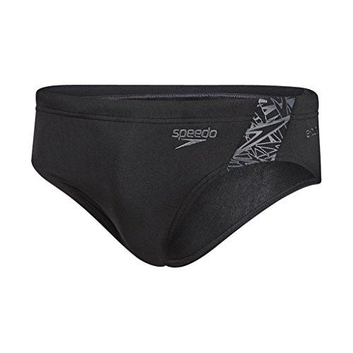 Speedo Boom Splice de 7 cm Bañador Tipo Slip, Hombre, Negro Boom/Gris Óxido, 36