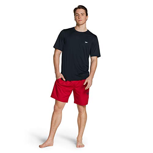 Speedo Camisa de natación UV para hombre, básica, fácil de manga corta, ajuste regular - MEASYSSBASSWIMSHIRT, Camiseta de natación Uv Basic Easy Manga Corta Regular Fit, S, Negro (Speedo Black)