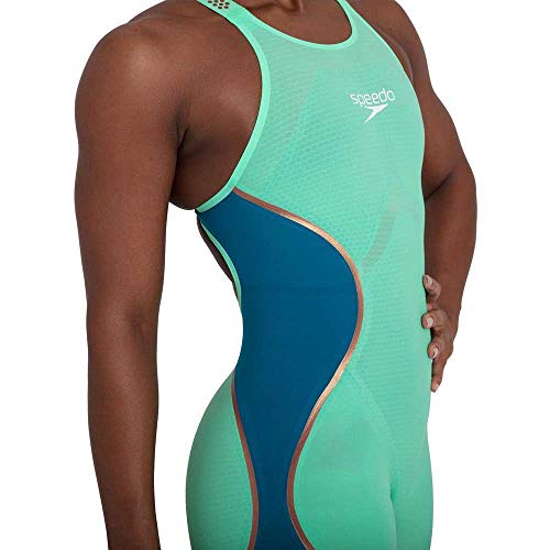 Speedo Fastskin LZR Pure Intent Openback Kneeskin Traje de baño, Mujer, Green Glow/Nordic Teal/Rose Gold/White, 23