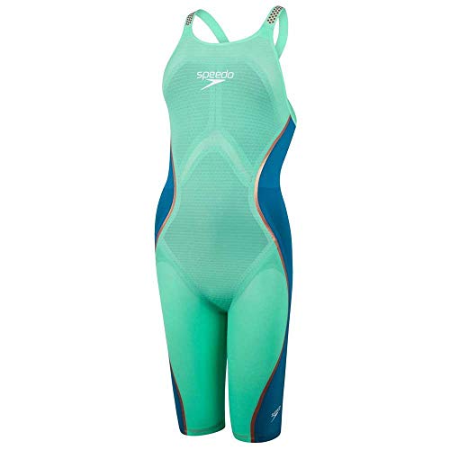 Speedo Fastskin LZR Pure Intent Openback Kneeskin Traje de baño, Mujer, Green Glow/Nordic Teal/Rose Gold/White, 23