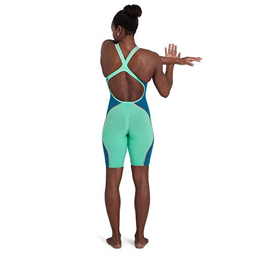 Speedo Fastskin LZR Pure Intent Openback Kneeskin Traje de baño, Mujer, Green Glow/Nordic Teal/Rose Gold/White, 23