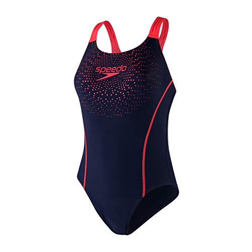 Speedo Gala Logo Medalist Bañador, Mujer, Navy/Psycho Red, 40 (ES 46)