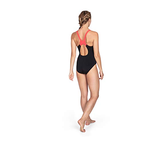 Speedo Women Boom Splice Muscleback Swimsuit - Black/Lava Red, 40