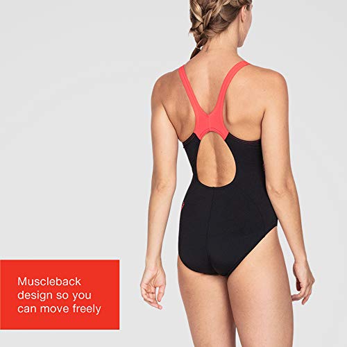 Speedo Women Boom Splice Muscleback Swimsuit - Black/Lava Red, 40