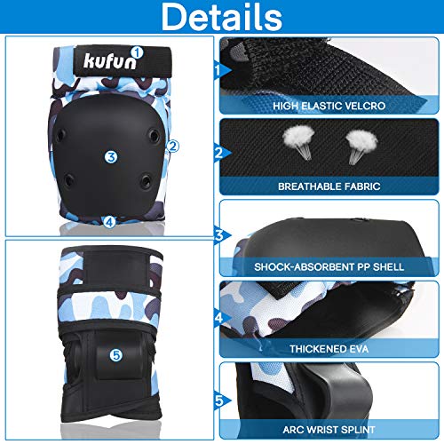 Speedsporting Juego de protectores 6 en 1, equipo de protección profesional para niños y adultos, ajustables, rodilleras, coderas y muñequeras para patinaje en línea, monopatín (azul, M)