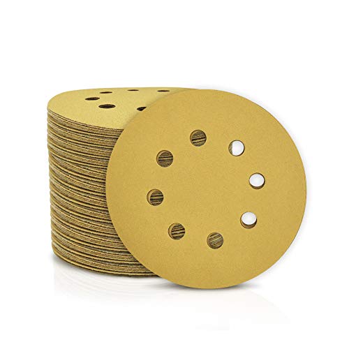 SPEEDWOX 100 discos de lija de 125 mm con 8 agujeros sin polvo con gancho y papel de lija para lijadora orbital al al azar, Grano 220, discos de acabado amarillo para carpintería automotriz SPEEDWOX 100 discos de lija de 125 mm con 8 agujeros sin polvo con gancho y papel de lija para lijadora orbital al al azar, Grano 220, discos de acabado amarillo para carpintería automotriz