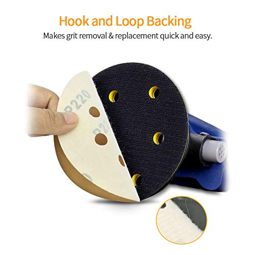 SPEEDWOX 100 discos de lija de 125 mm con 8 agujeros sin polvo con gancho y papel de lija para lijadora orbital al al azar, Grano 220, discos de acabado amarillo para carpintería automotriz SPEEDWOX 100 discos de lija de 125 mm con 8 agujeros sin polvo con gancho y papel de lija para lijadora orbital al al azar, Grano 220, discos de acabado amarillo para carpintería automotriz