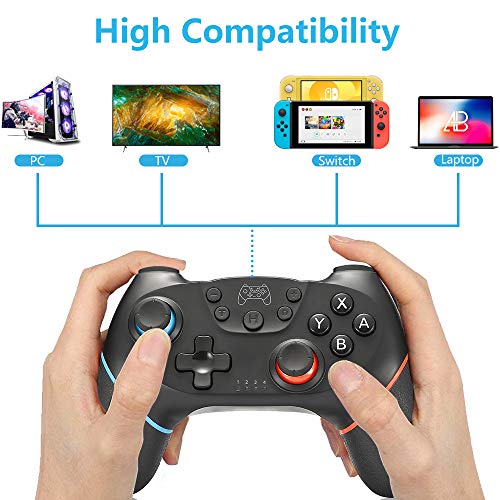 SPGOOD Mandos inalámbrico para Nintendo Switch, Bluetooth Wireless Mando Pro para Nintendo Switch/Switch Lite, Switch Remote Controller Gamepad con Turbo Dual Shock Gyro 6 ejes Somatosensory